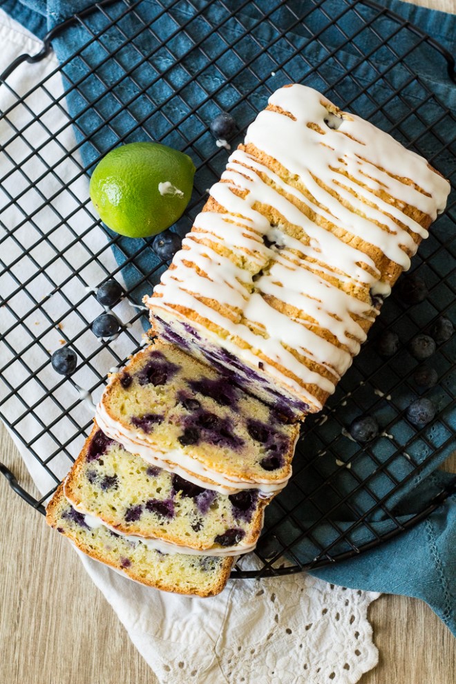 overhead shot of blueberry lime quick bread