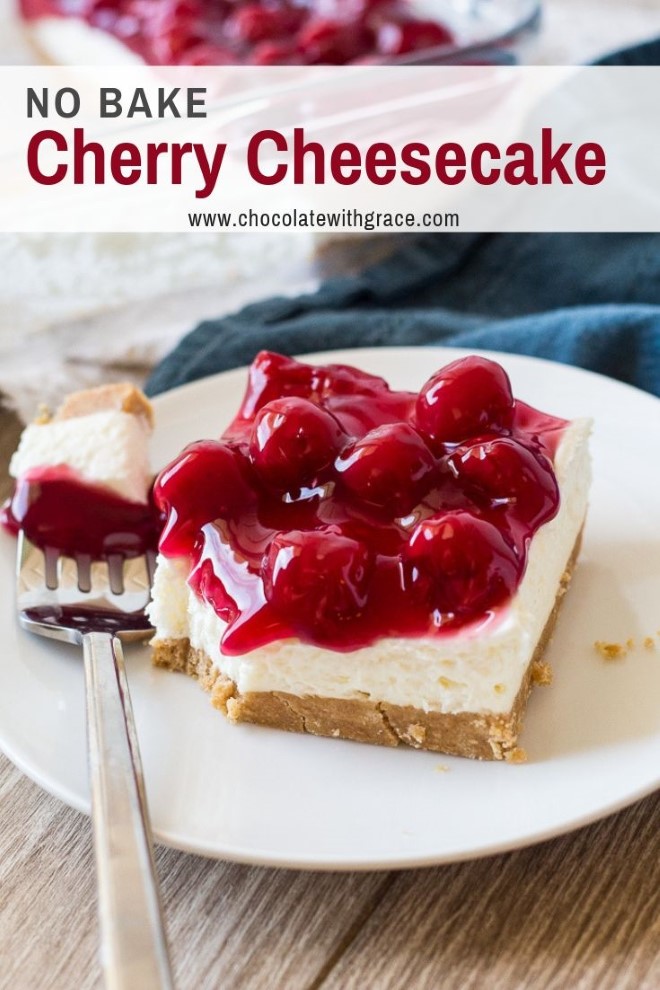 no bake cherry cheesecake with a graham cracker crust