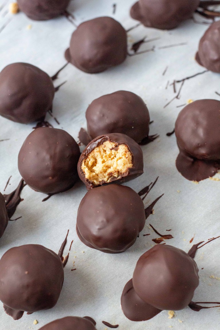 Peanut Butter Balls with Rice Krispies - Chocolate with Grace