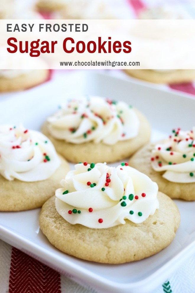 sugar cookies with frosting and christmas sprinkles