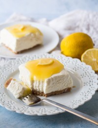no bake lemon cheesecake with a fork bite taken out