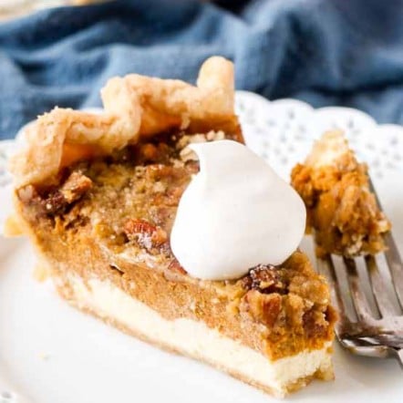 Pumpkin Cheesecake Pie with Streusel - Chocolate with Grace