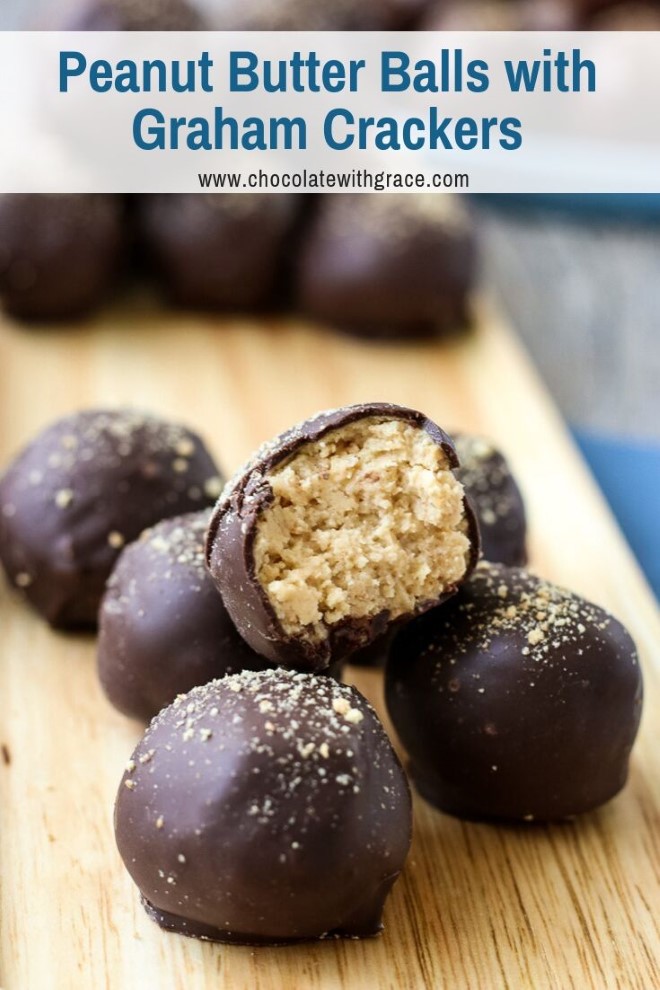 Peanut butter balls made with graham crackers and dipped in chocolate