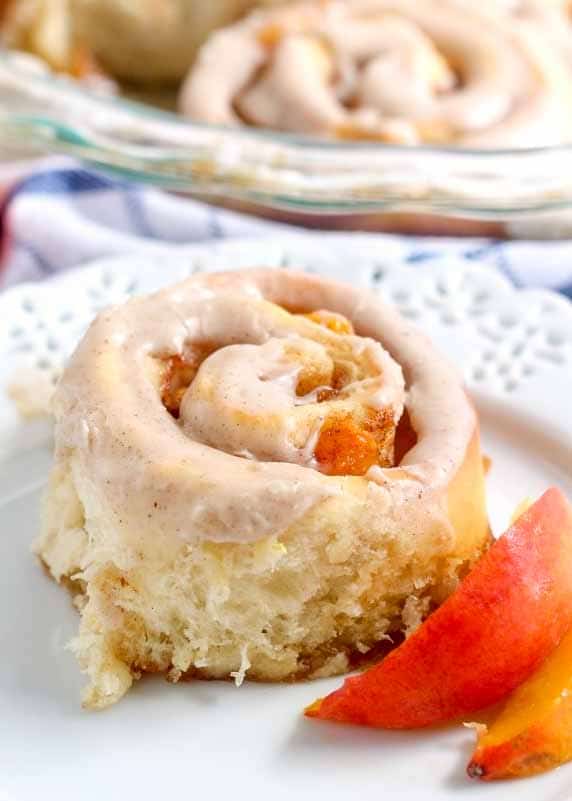 Peach Cinnamon Rolls are buttery, sweet, cinnamon happiness!