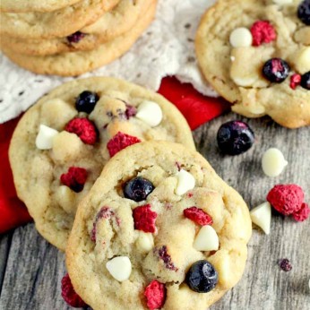 White Chocolate Cookies with Dried Raspberries and Blueberries