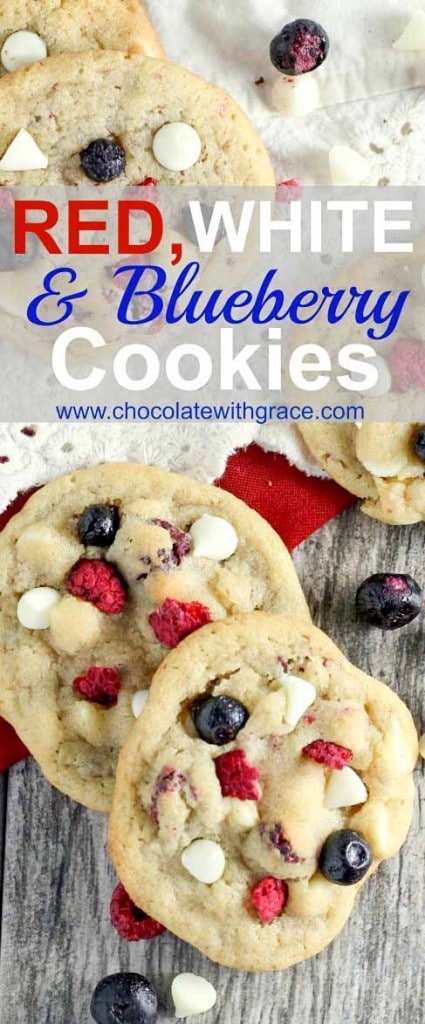 White Chocolate Cookies with Dried Raspberries and Blueberries