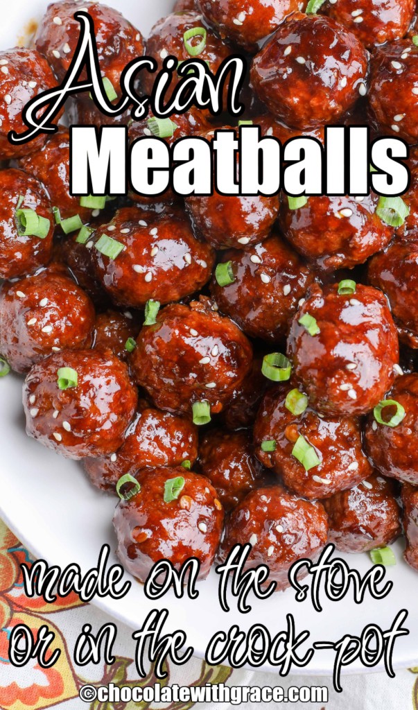saucy Asian meatballs on a white platter