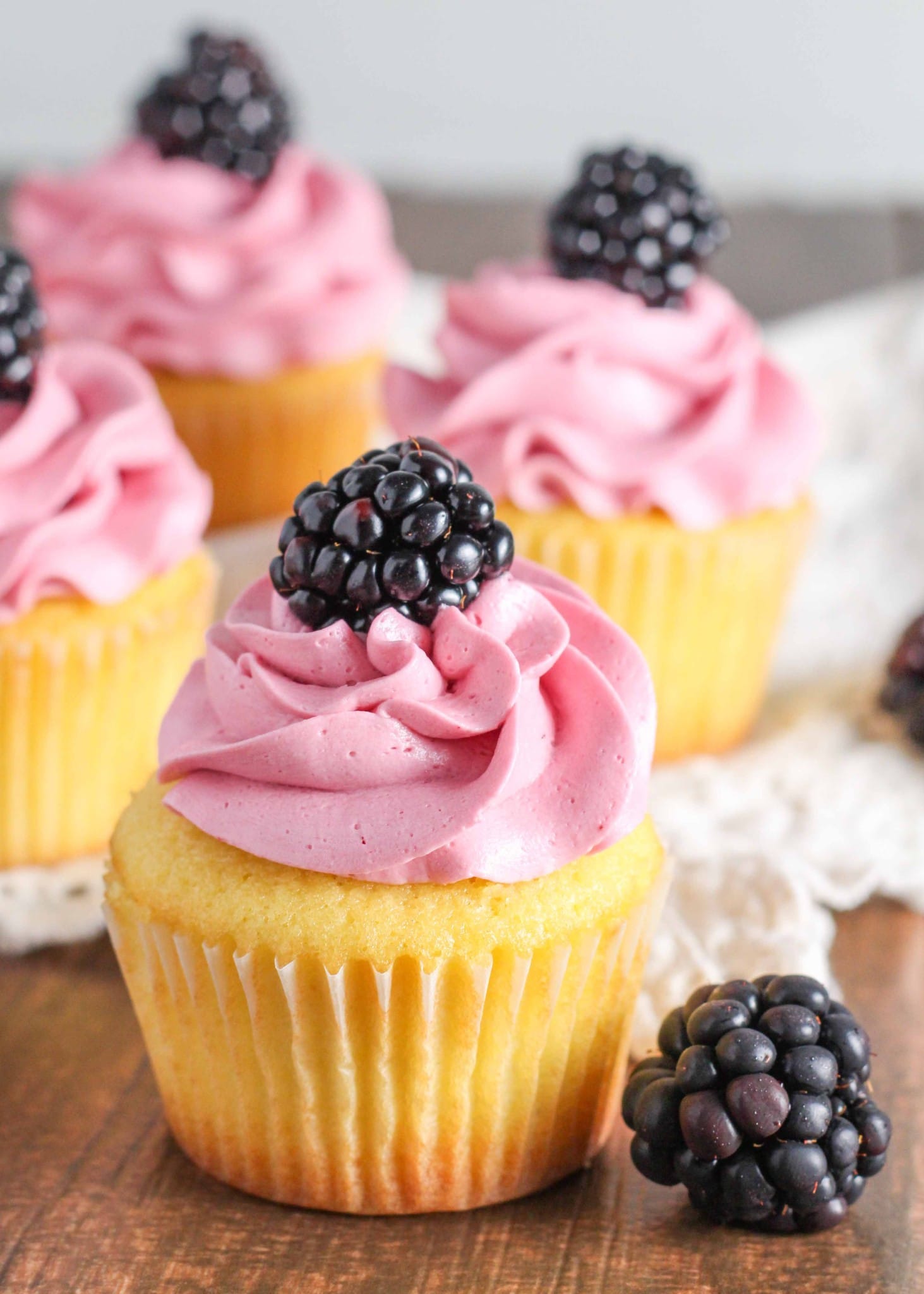 Vanilla Cupcakes with Blackberry Frosting - Chocolate with Grace