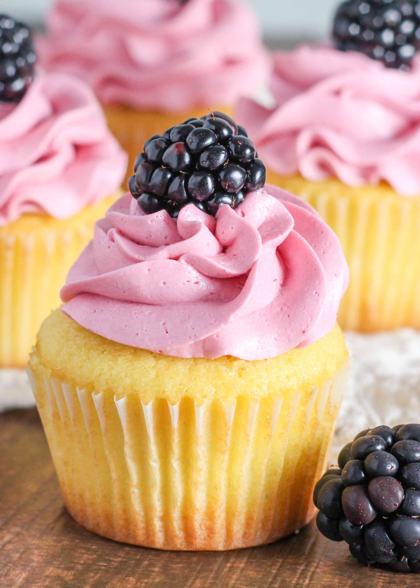 Vanilla Cupcakes with Blackberry Frosting - Chocolate with Grace