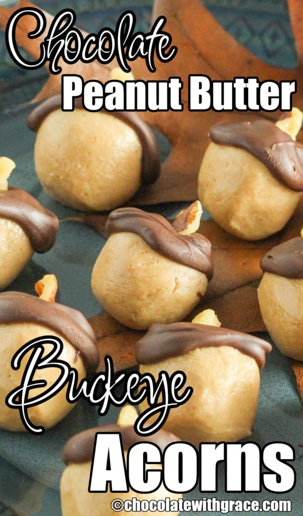 acorn shaped peanut butter balls with chocolate 