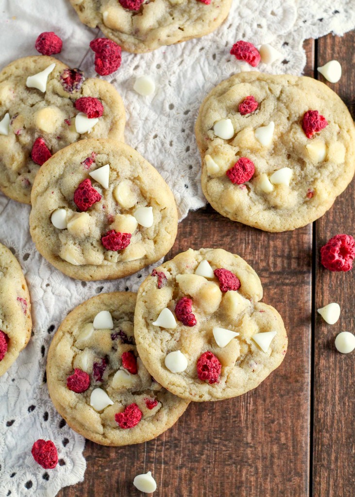white chocolate chip cookies with raspberries