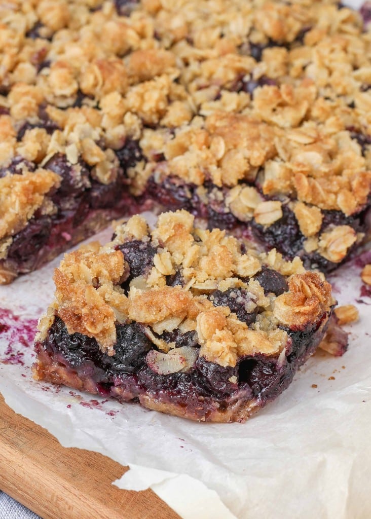 Blueberry bars on parchment paper