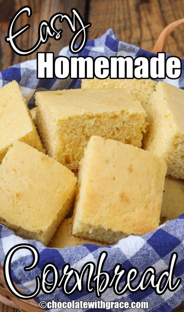 Cornbread in basket with blue and white napkin