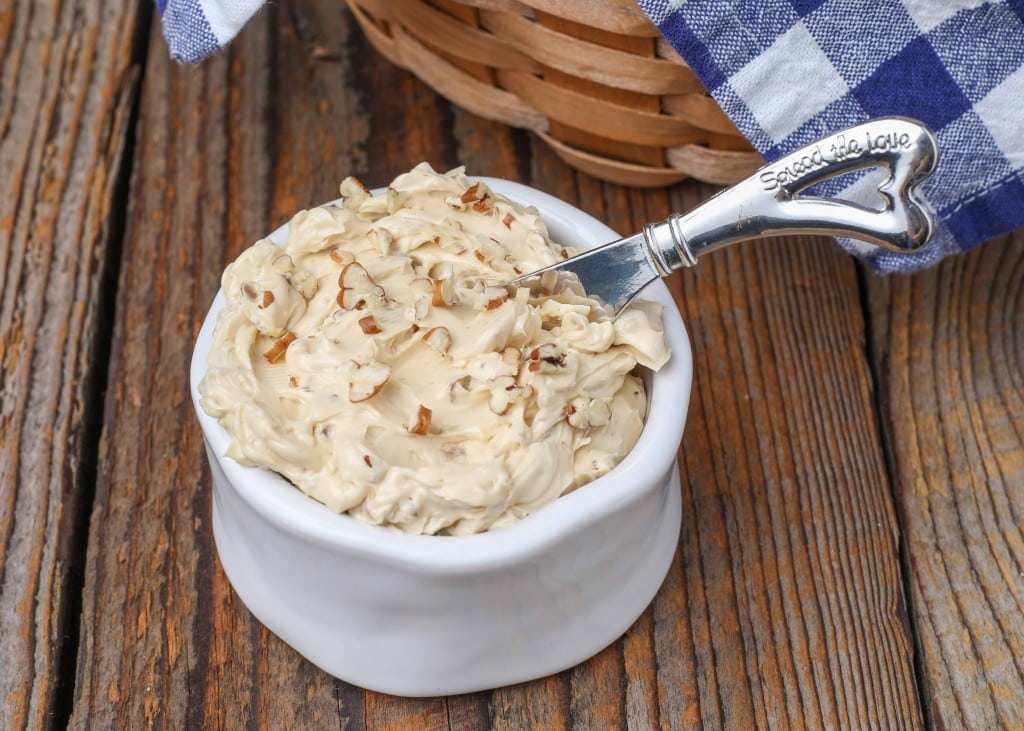 whipped butter with pecans in small white dish