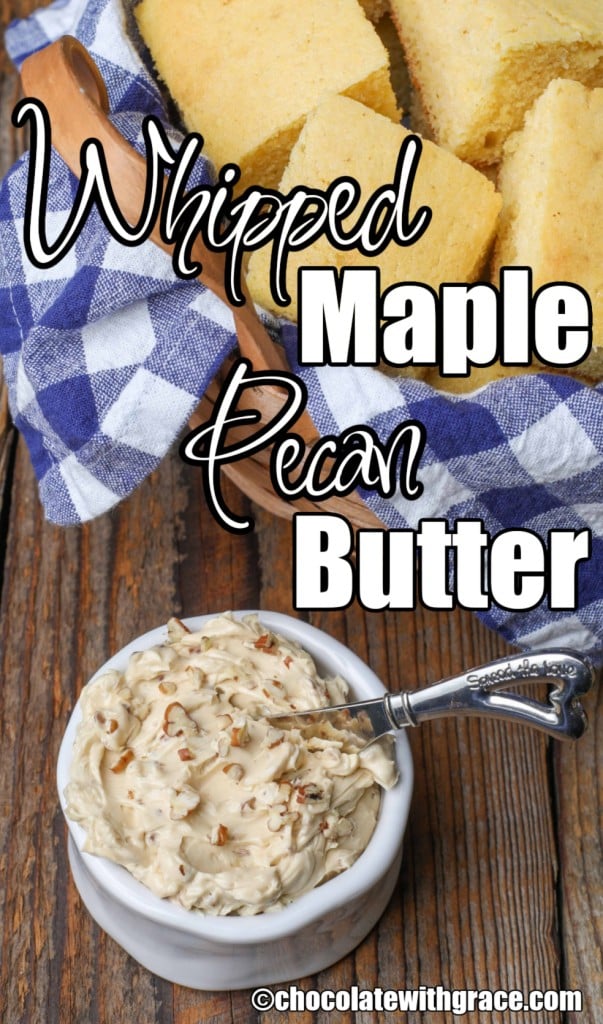 Maple butter with pecans next to cornbread
