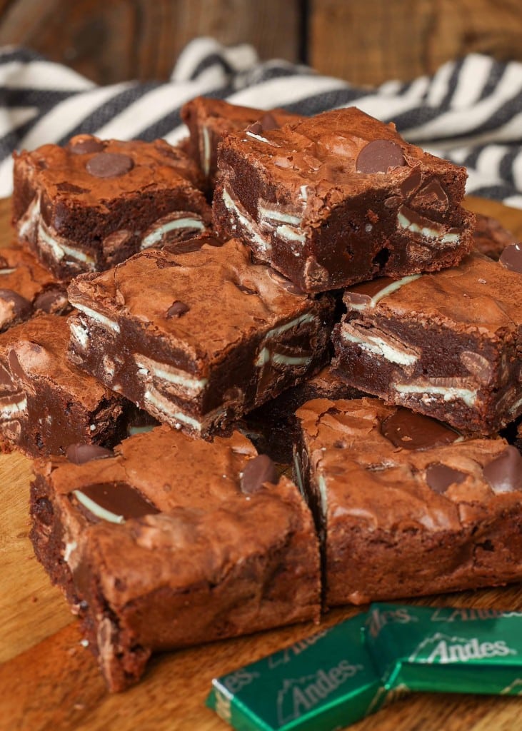 stack of brownies with black and white towel