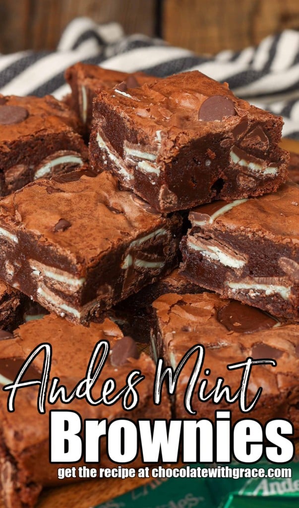brownies stacked with Andes Mints