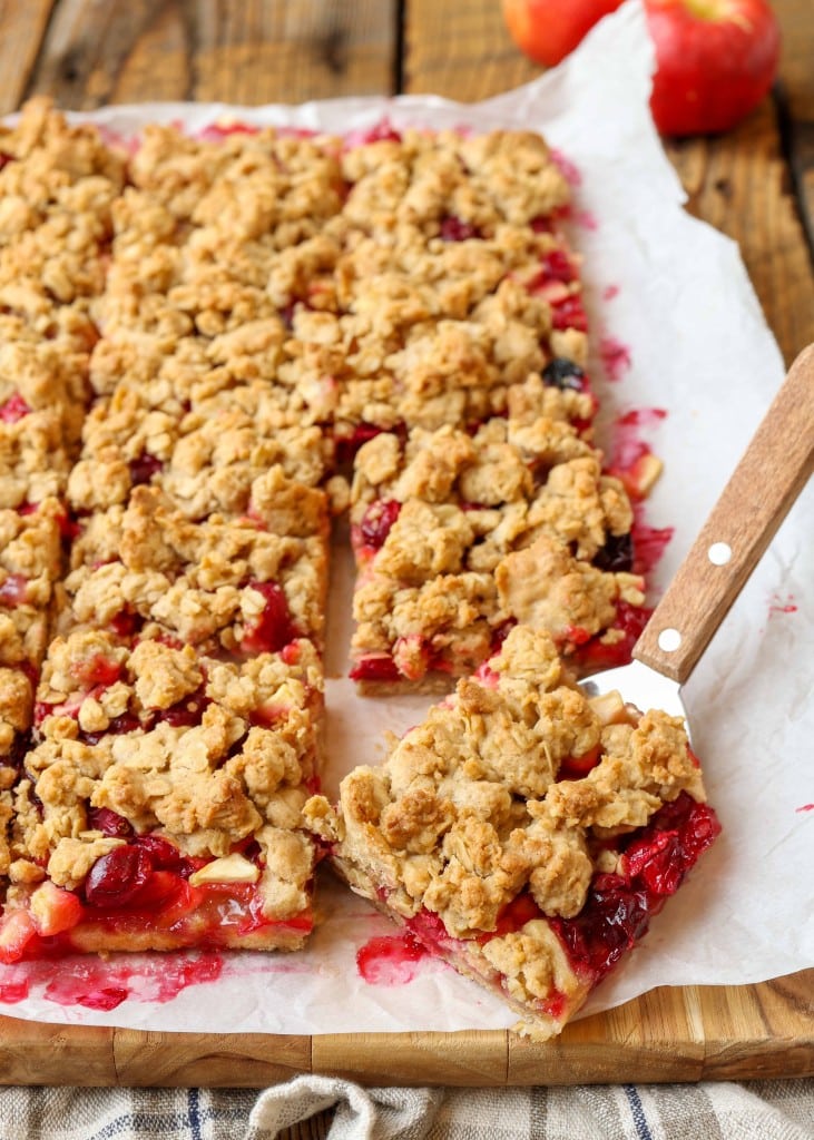 Cranberry Apple Crumb Bars on serving board