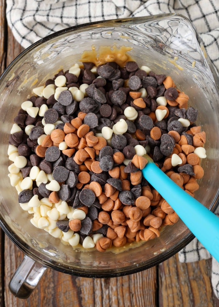 chocolate chips and butterscotch chips in bowl