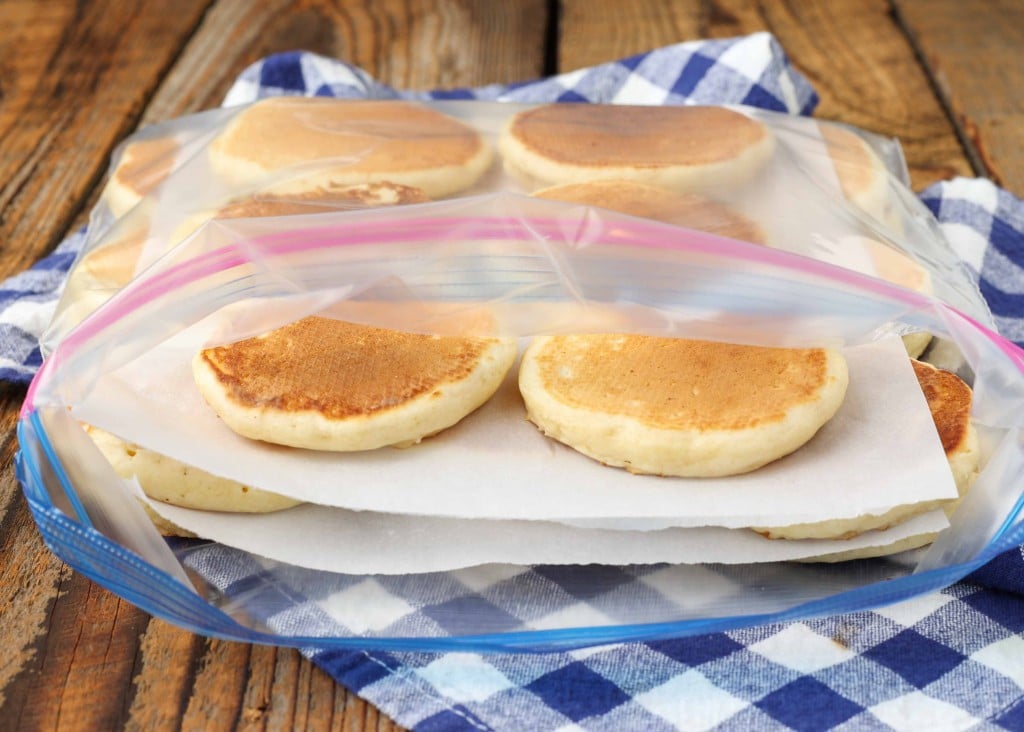 pancakes in zipclose bag with parchment
