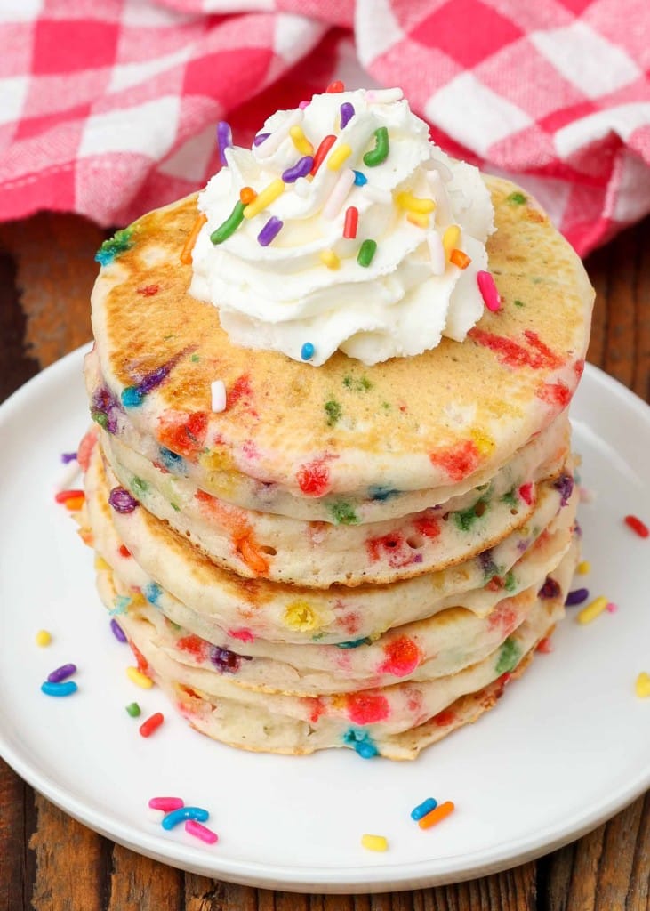 pancakes with whipped cream and sprinkles