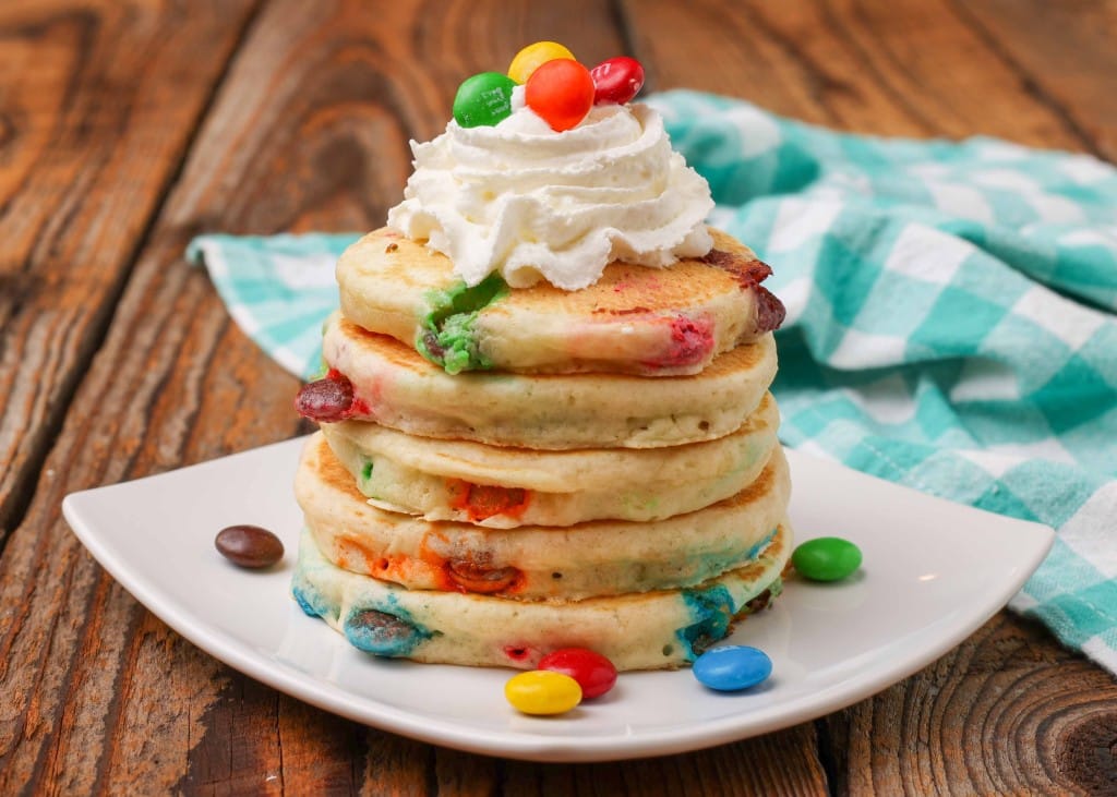 M&M Pancakes with whipped cream