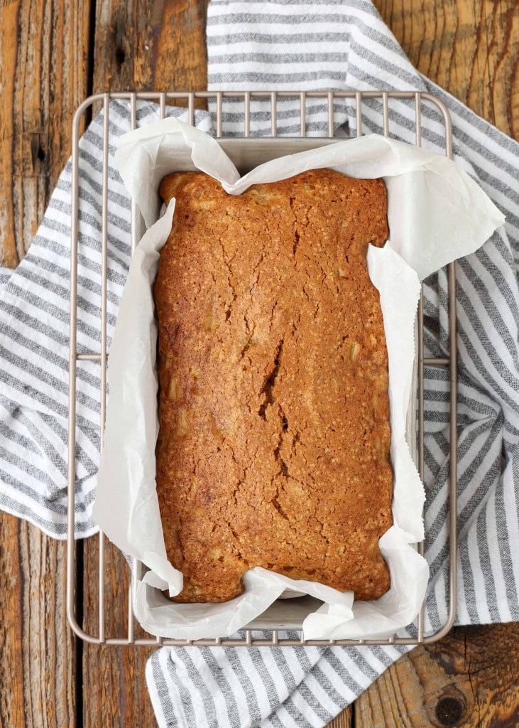 Pear Bread baked in pan with parchment