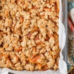 Pear Oatmeal Bars in parchment lined pan