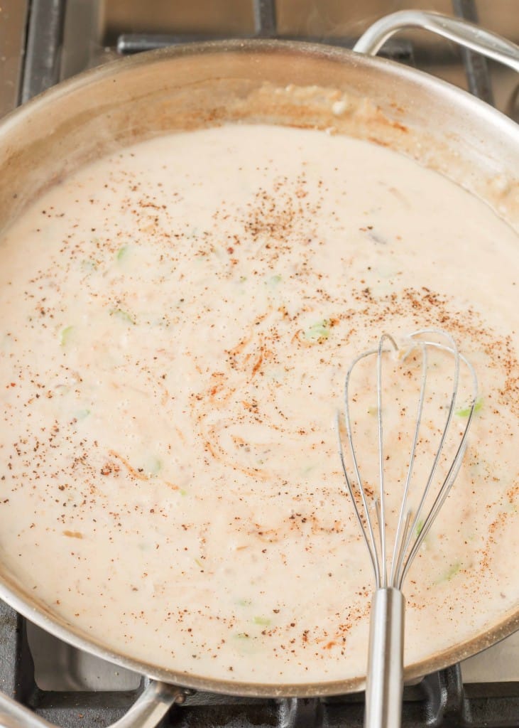 Ground Beef Pot Pie simmering gravy