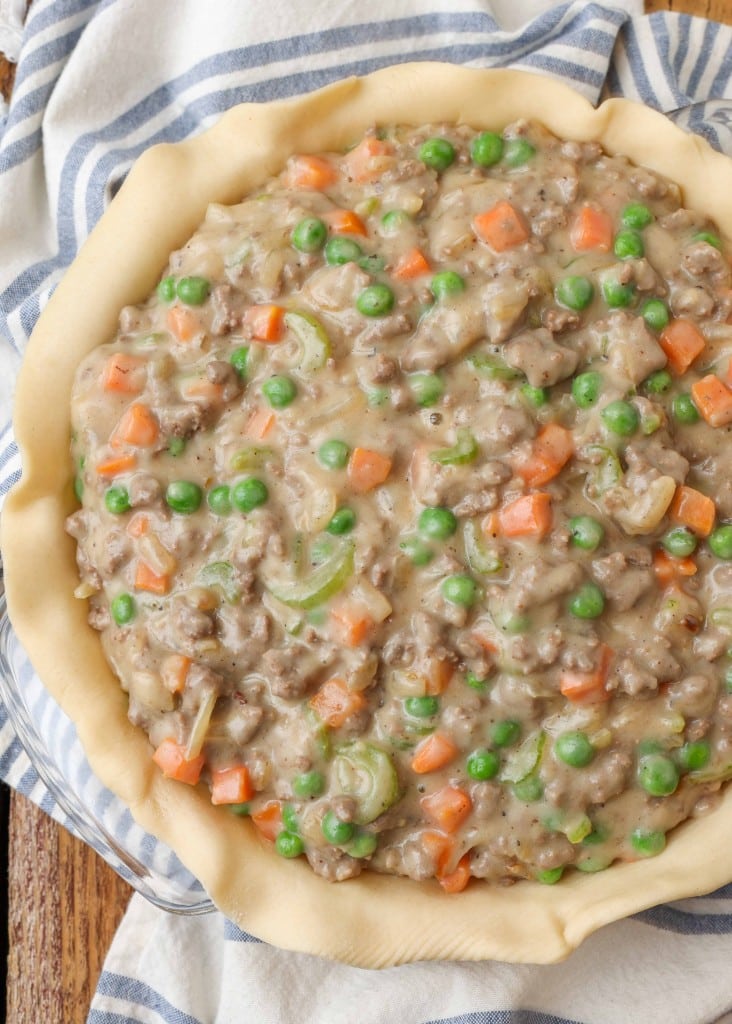 Ground Beef Pot Pie uncooked pie with filling
