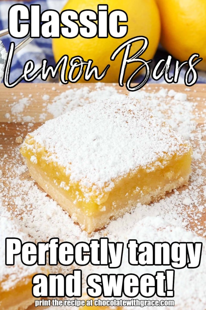 close up of lemon bars with lemons in background