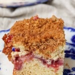 Strawberry Coffee Cake on blue and white china