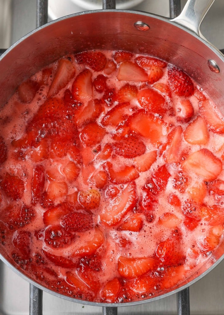 Strawberry Compote boiling in sauce pan