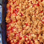 Strawberry Crisp in blue baking pan
