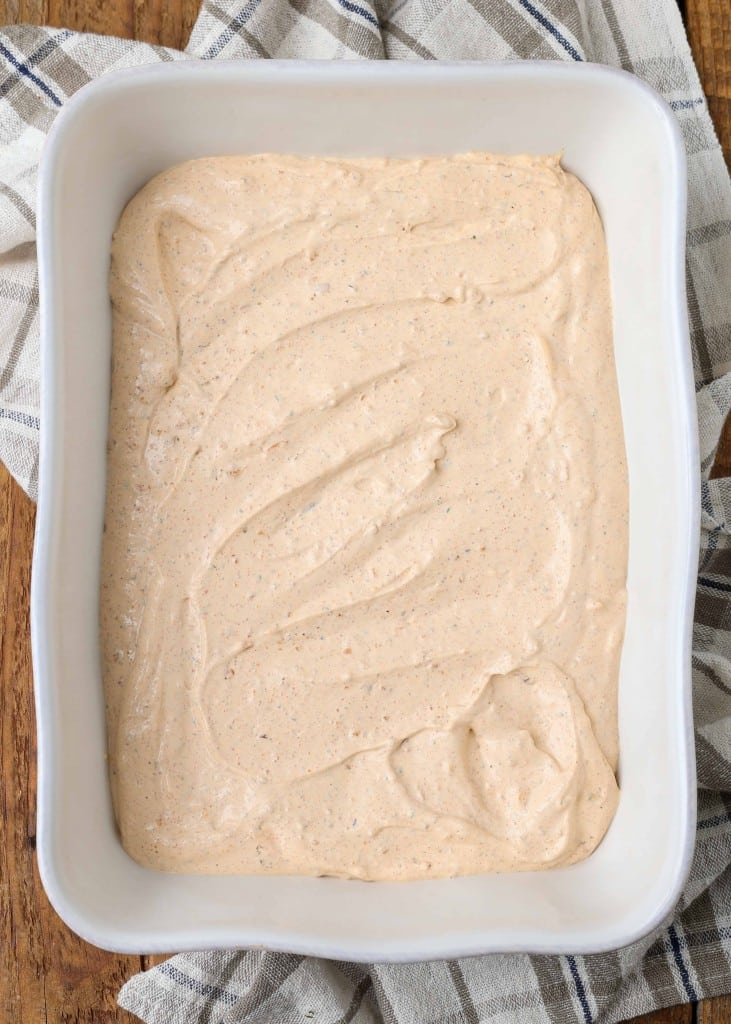 sour cream layer in white baking pan