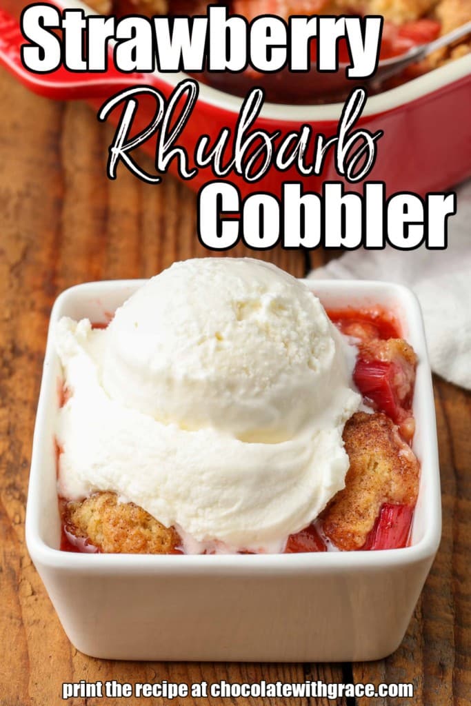 serving of cobbler topped with vanilla ice cream, ready to eat