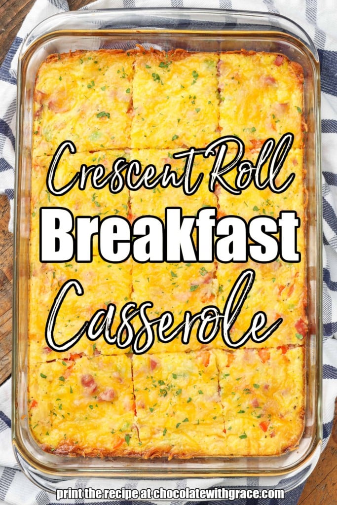 A pan full of sliced breakfast casserole, ready to serve!