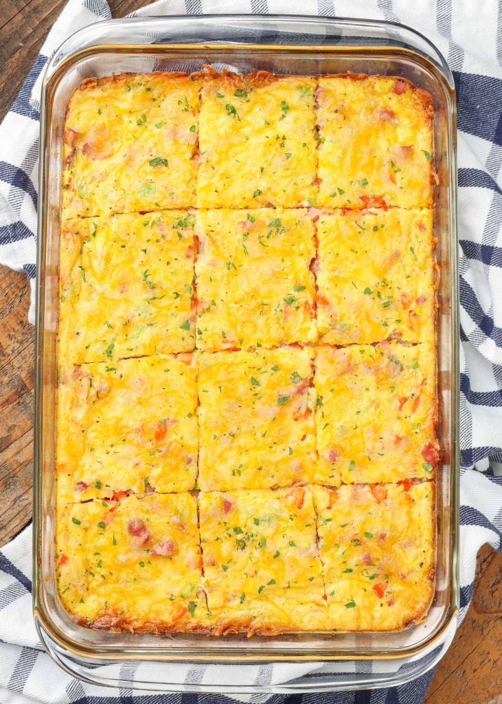 The casserole has been sliced in this top down image and is ready to serve.