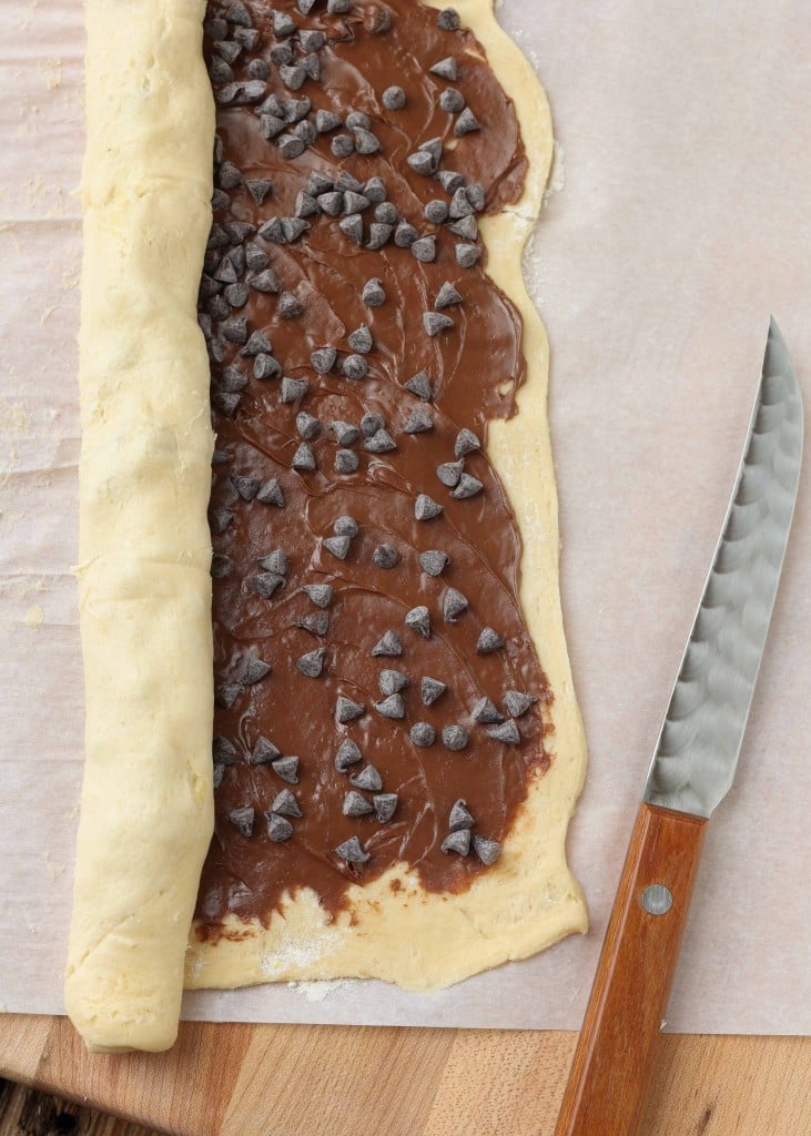 Sheet of puff pastry with chocolate mid-roll