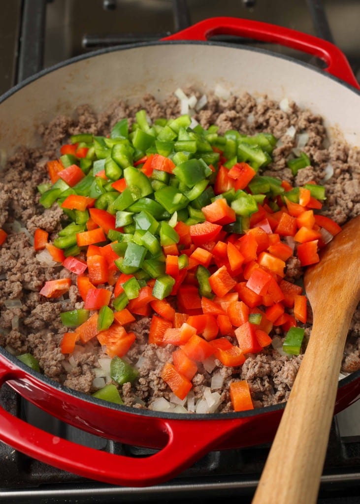 skillet of beef with bell peppers