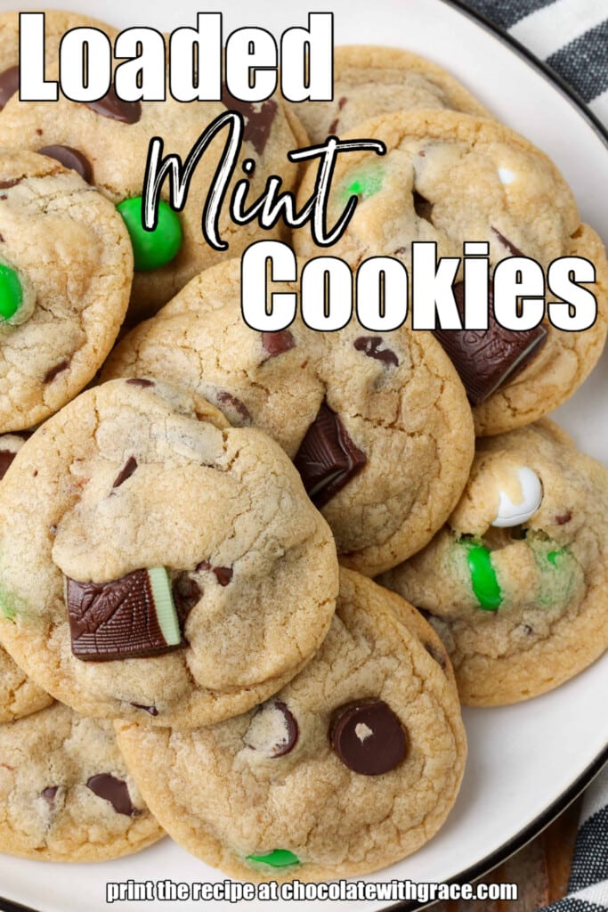 close up photos of cookies with mint chocolate chunks