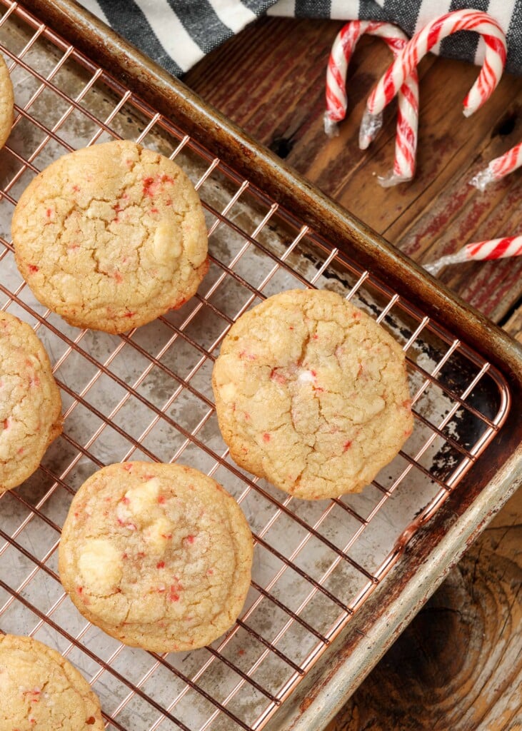 cookies with candy canes on wire rack