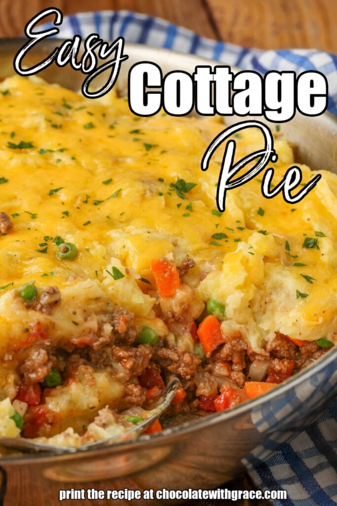 Cheesy ground beef dish with potatoes, peas, carrots