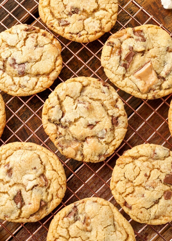 Close-up on gooey chocolate bar cookies