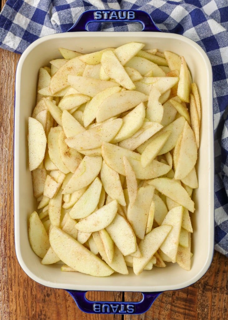 apple slices in baking dish