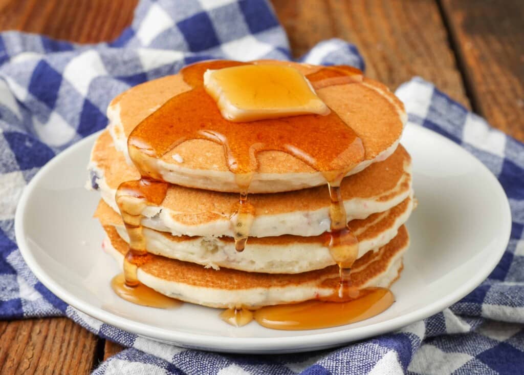 Horizontal shot of stacked pancakes