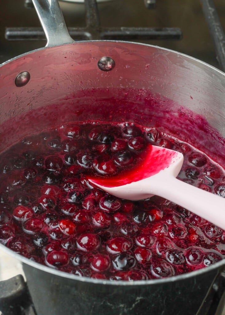 fruit compote made with blueberries in saucepan