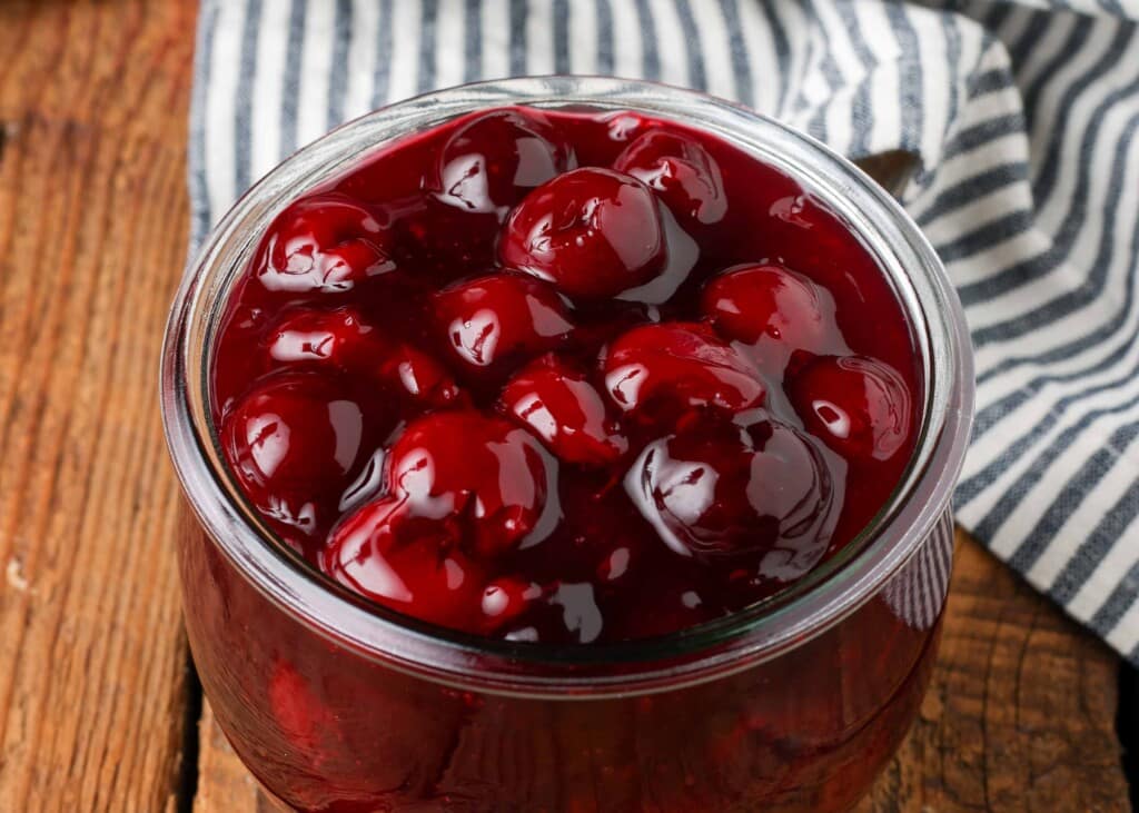 close up of pie filling made with cherries