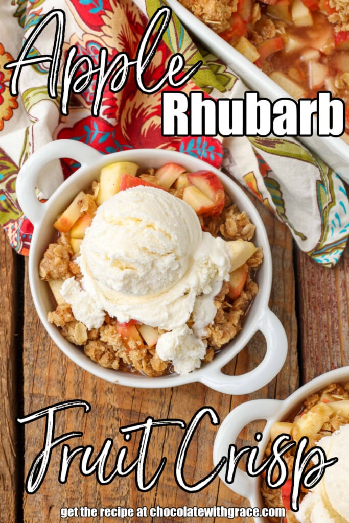 overhead photo of fruit crisp with ice cream on top