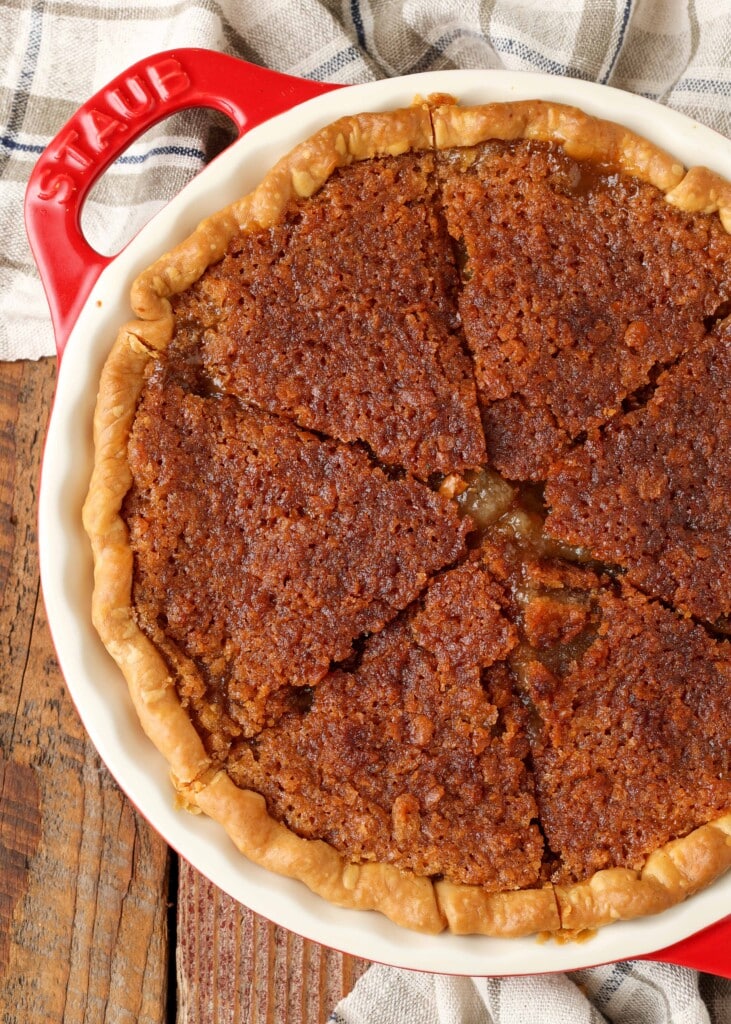 overhead shot of whole sliced pie